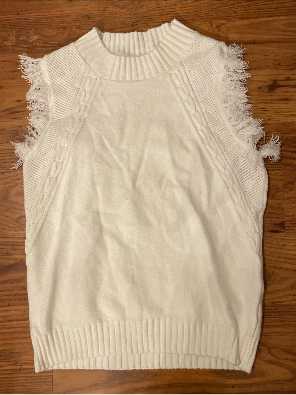 White Fringe-Sleeve Knit Sweater Tank - Women